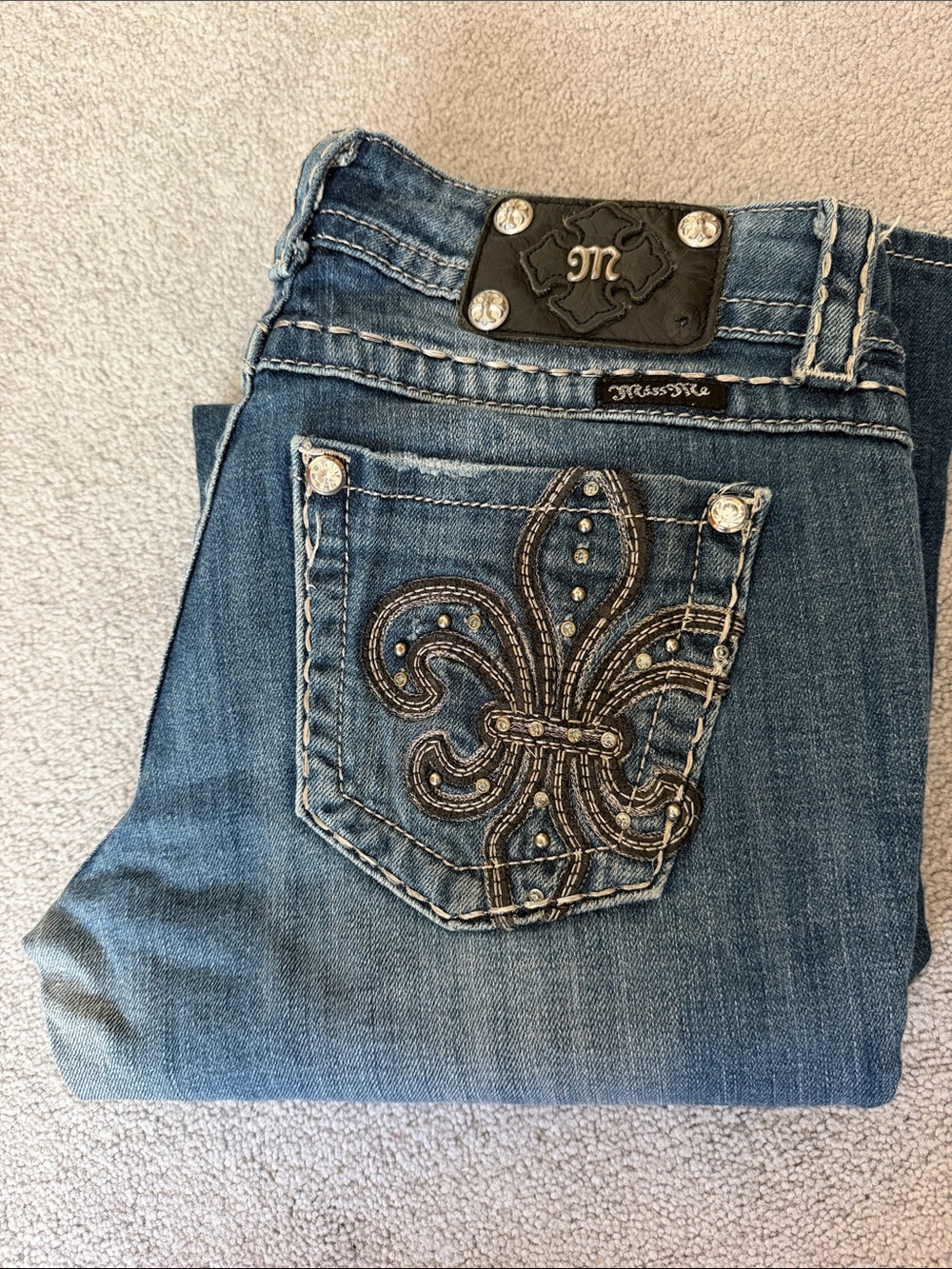 Miss Me Easy Boot 27 with Embroidered Fleur-de-Lis Pocket